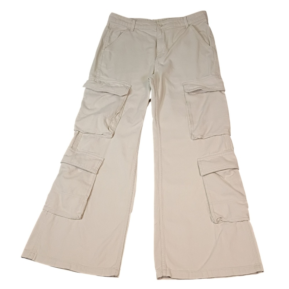 H&M Divided Womens Beige‎ Wide Leg Cargo Pants Size 8 High Rise Cotton Utility
